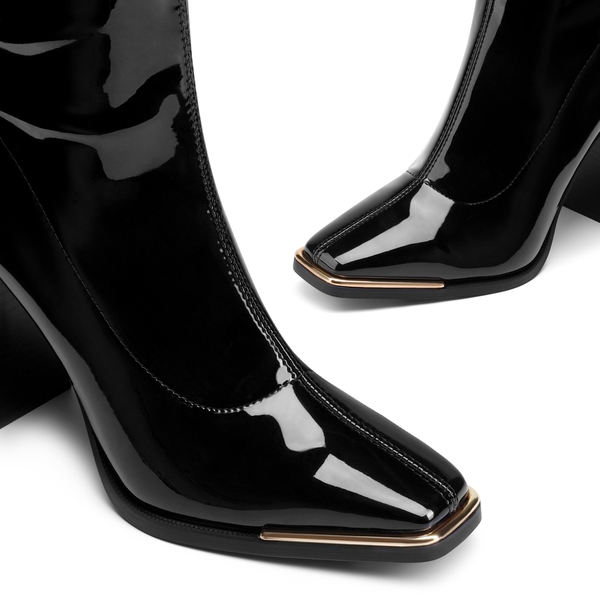 Chunky Square Toe Mid Calf Boots - BLACK PU - 4